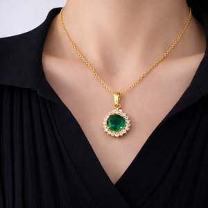 Emerald Green Halo Necklace