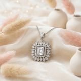 Silver Emerald-Cut Sunburst Necklace