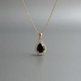 Gold Black Teardrop Halo Necklace