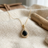 Gold Black Teardrop Halo Necklace