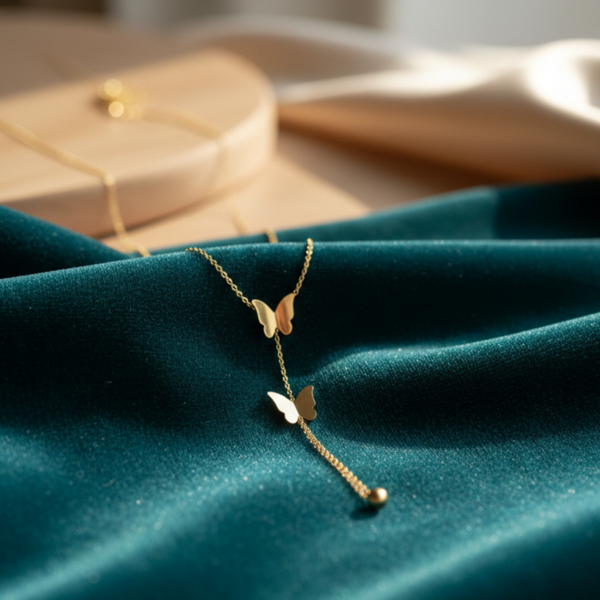 Gold Butterfly Lariat Necklace