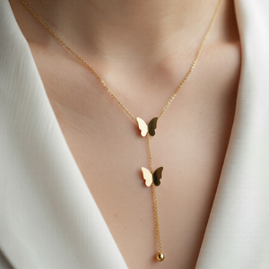 Gold Butterfly Lariat Necklace