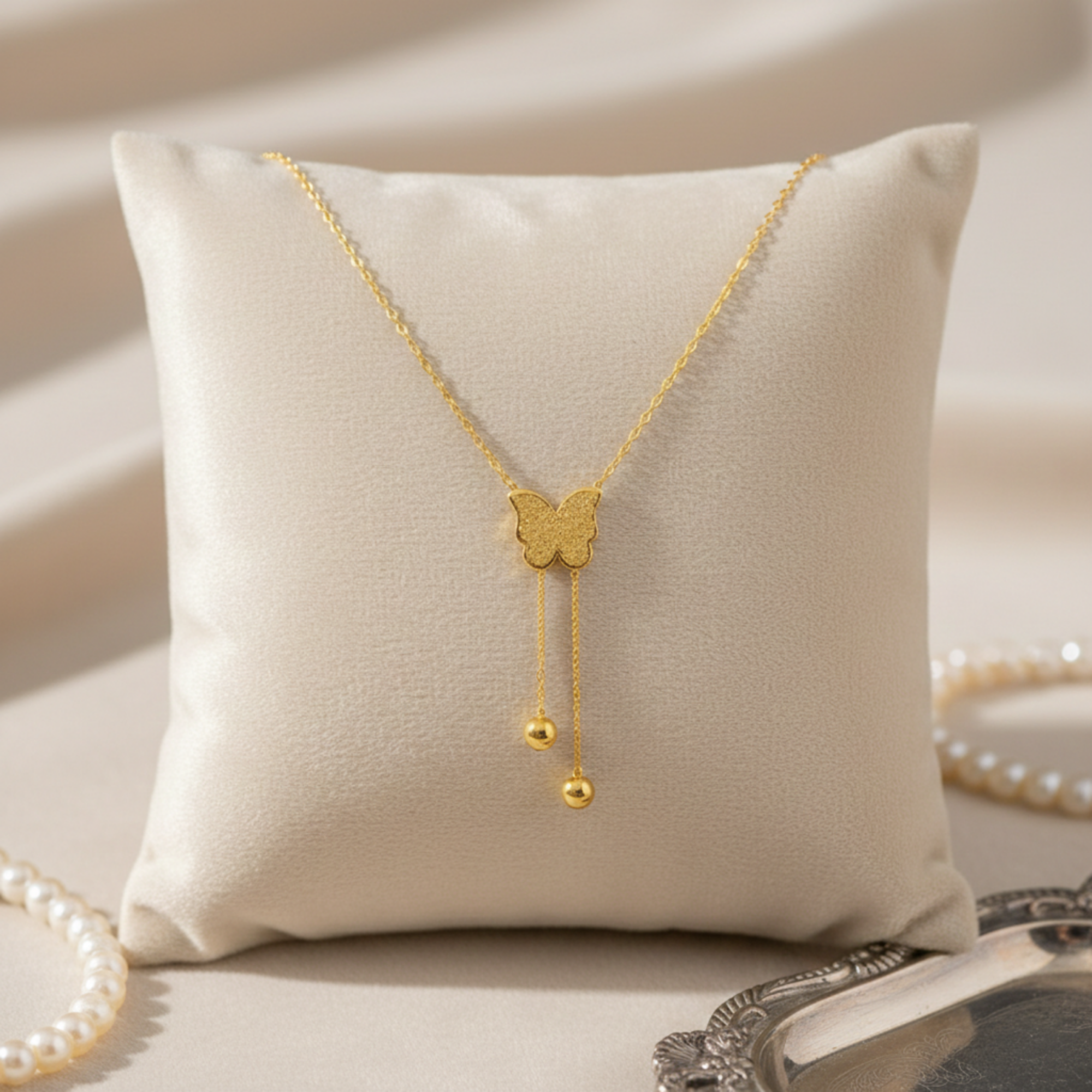Gold Butterfly Drop Necklace
