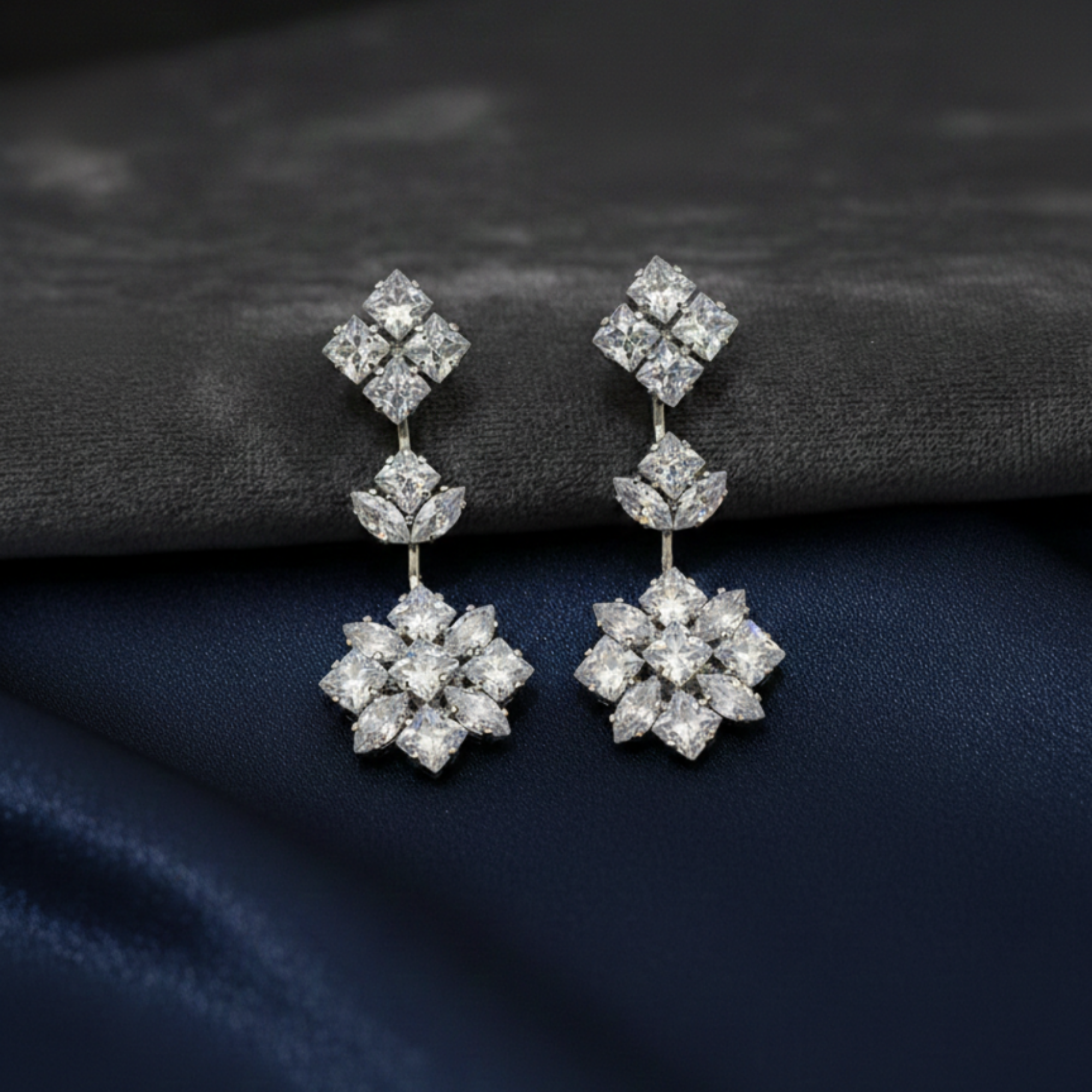 Silver Marquise Floral Earrings