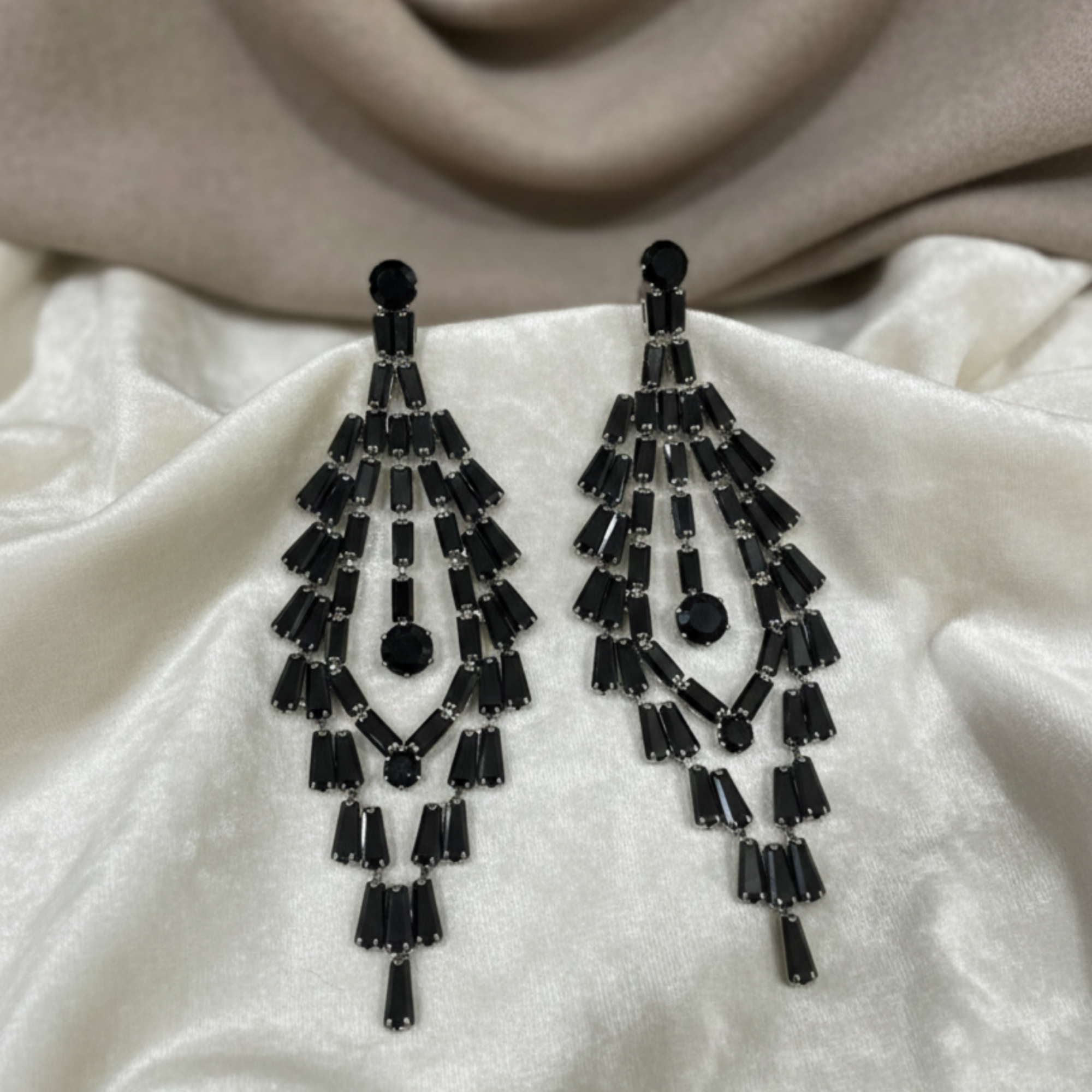 Black Baguette Chandelier Earrings