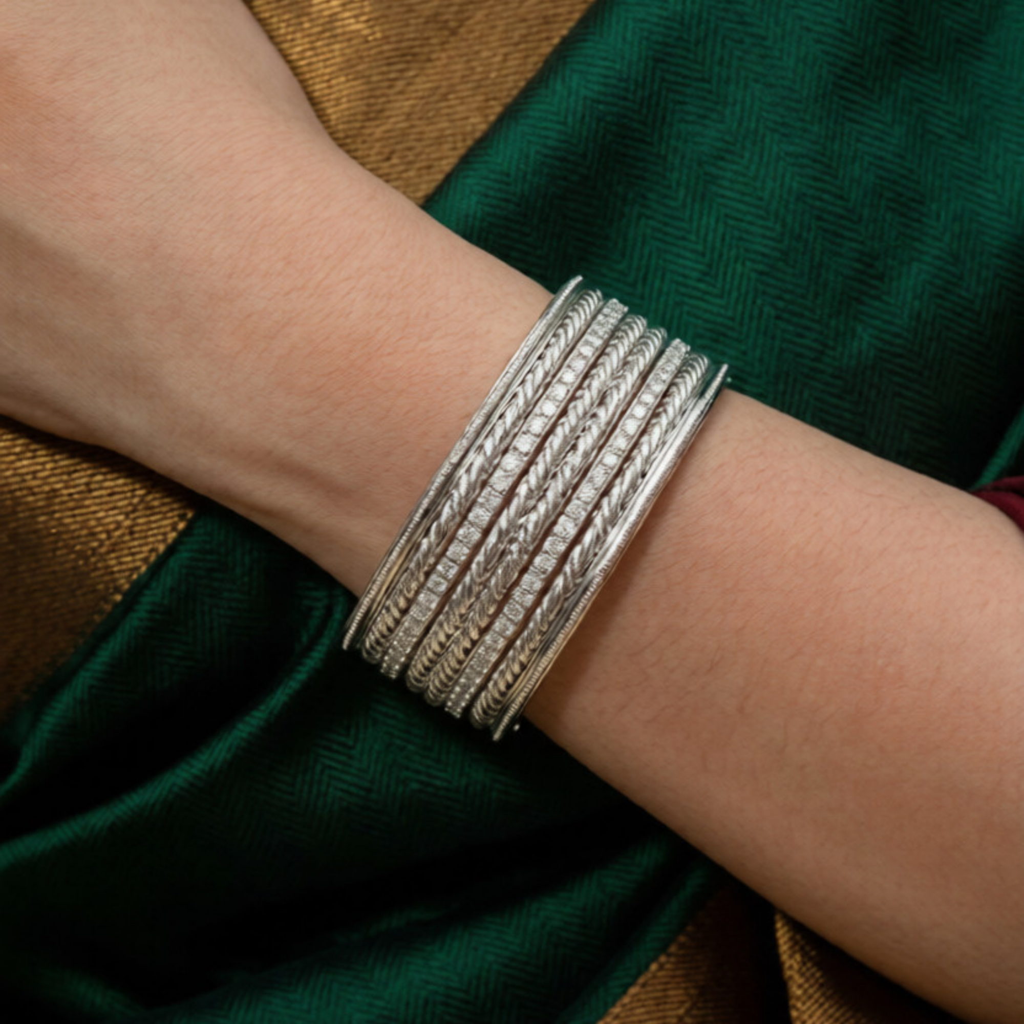 Silver Textured Stackable Bangles