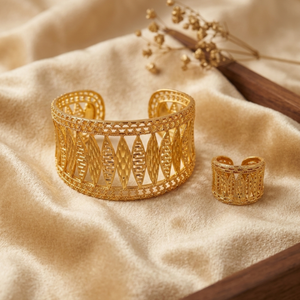 Gold Cuff Bracelet & Ring Set