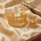 Gold Cuff Bracelet & Ring Set