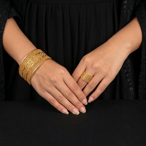 Gold Lattice Cuff Bracelet & Ring Set