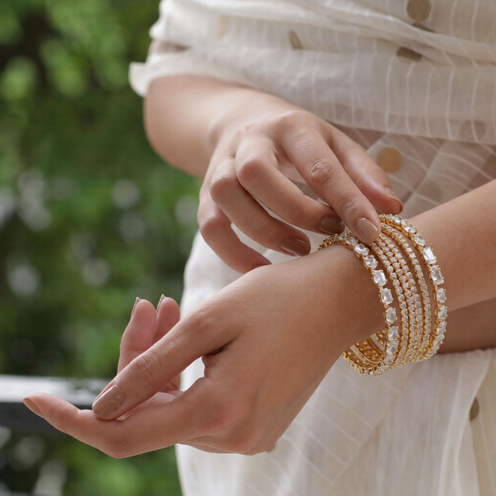 Gold Pavé Crystal Multi-Row Bangles