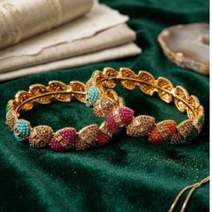 Gold Multi-Color Bead Bangles