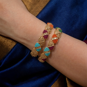 Gold Multi-Color Bead Bangles