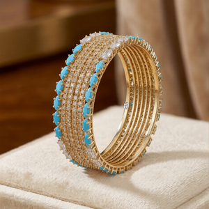 Gold Turquoise & Pavé Crystal Bangles