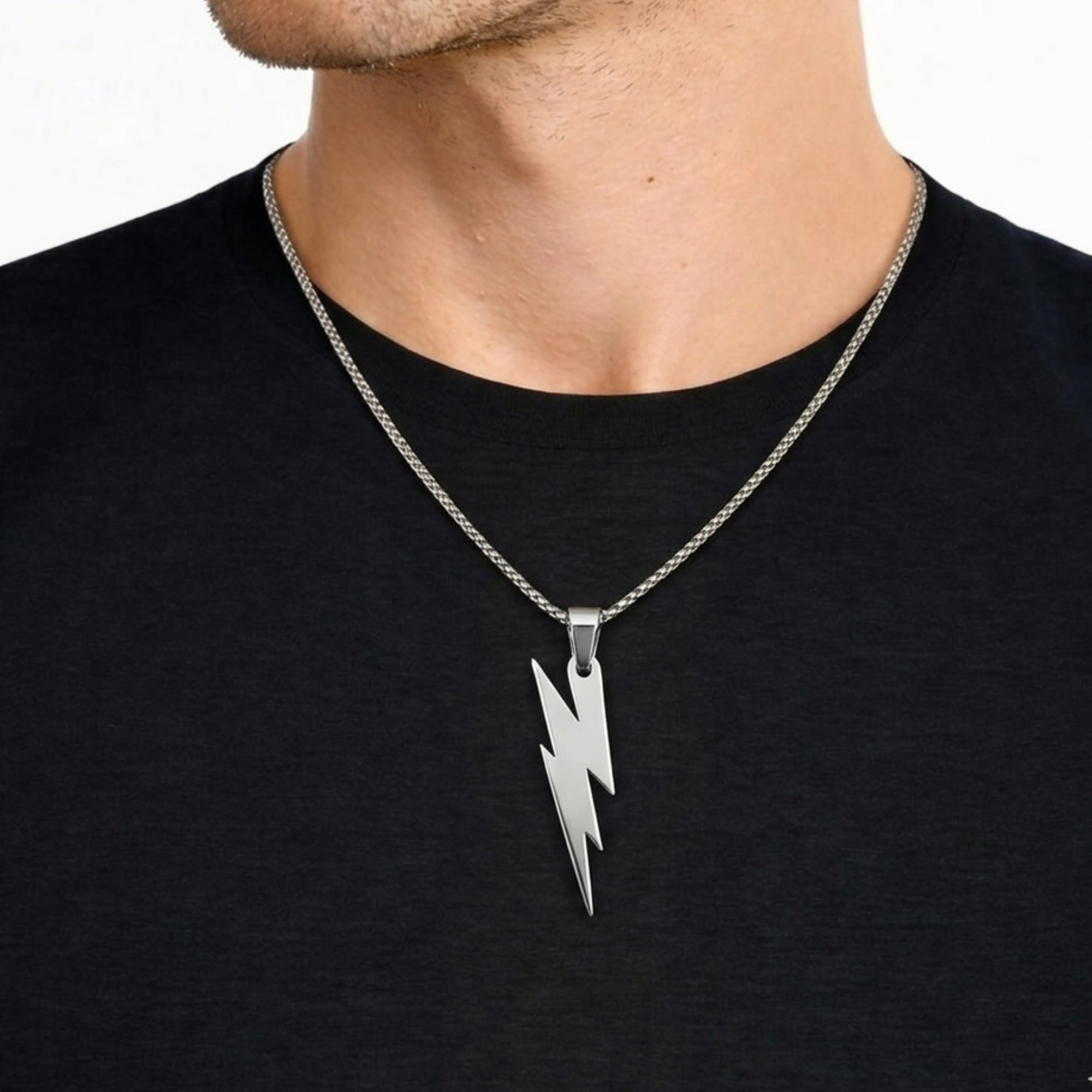 Silver Lightning Bolt Pendant Necklace