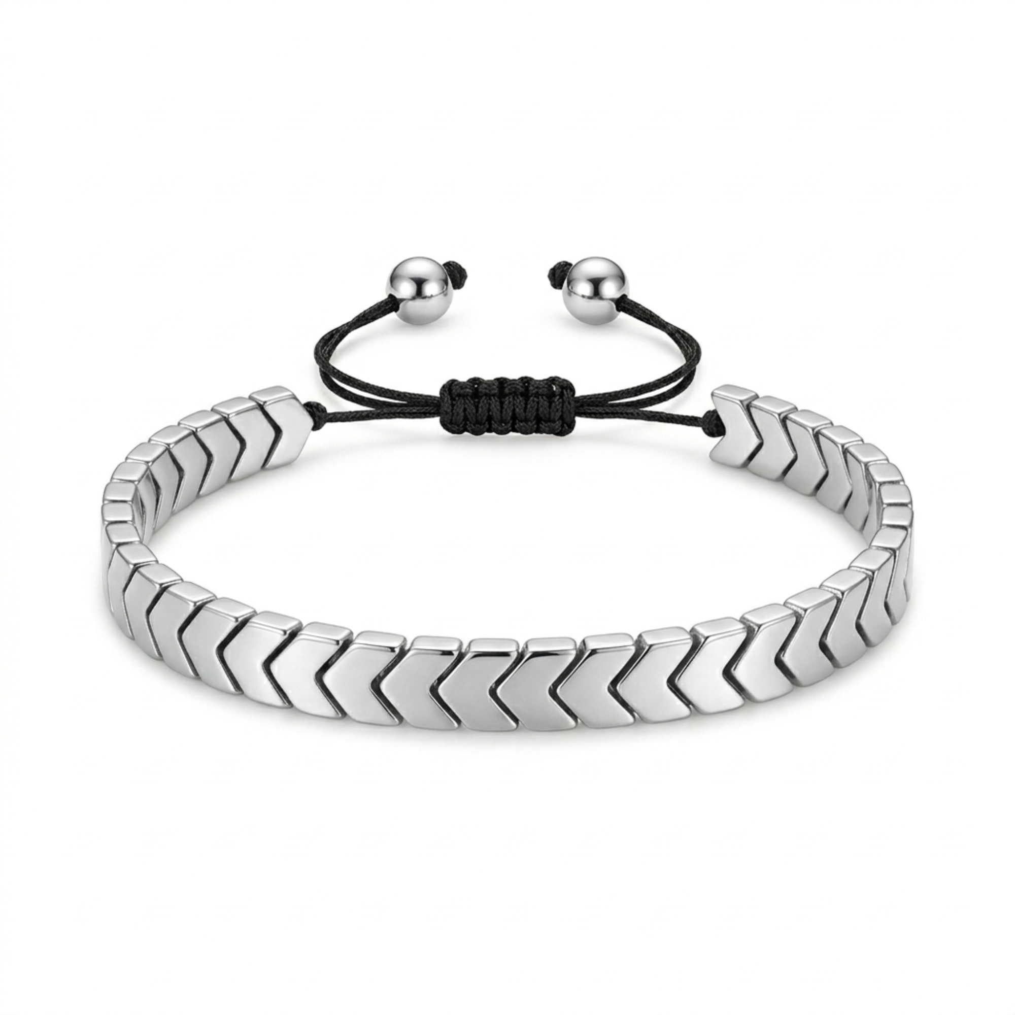 Silver Hematite Chevron Beaded Bracelet