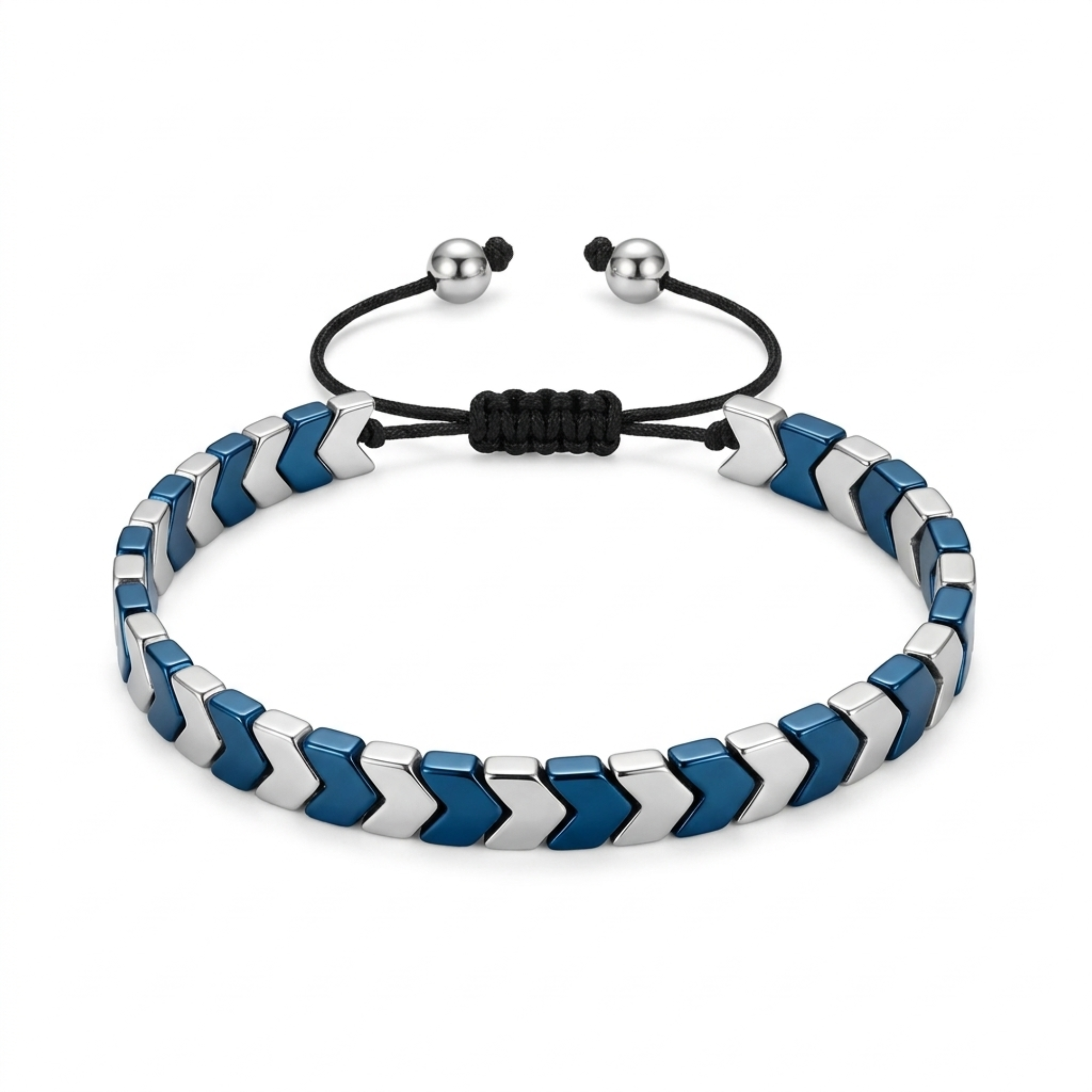 Blue-Silver Chevron Beaded Bracelet