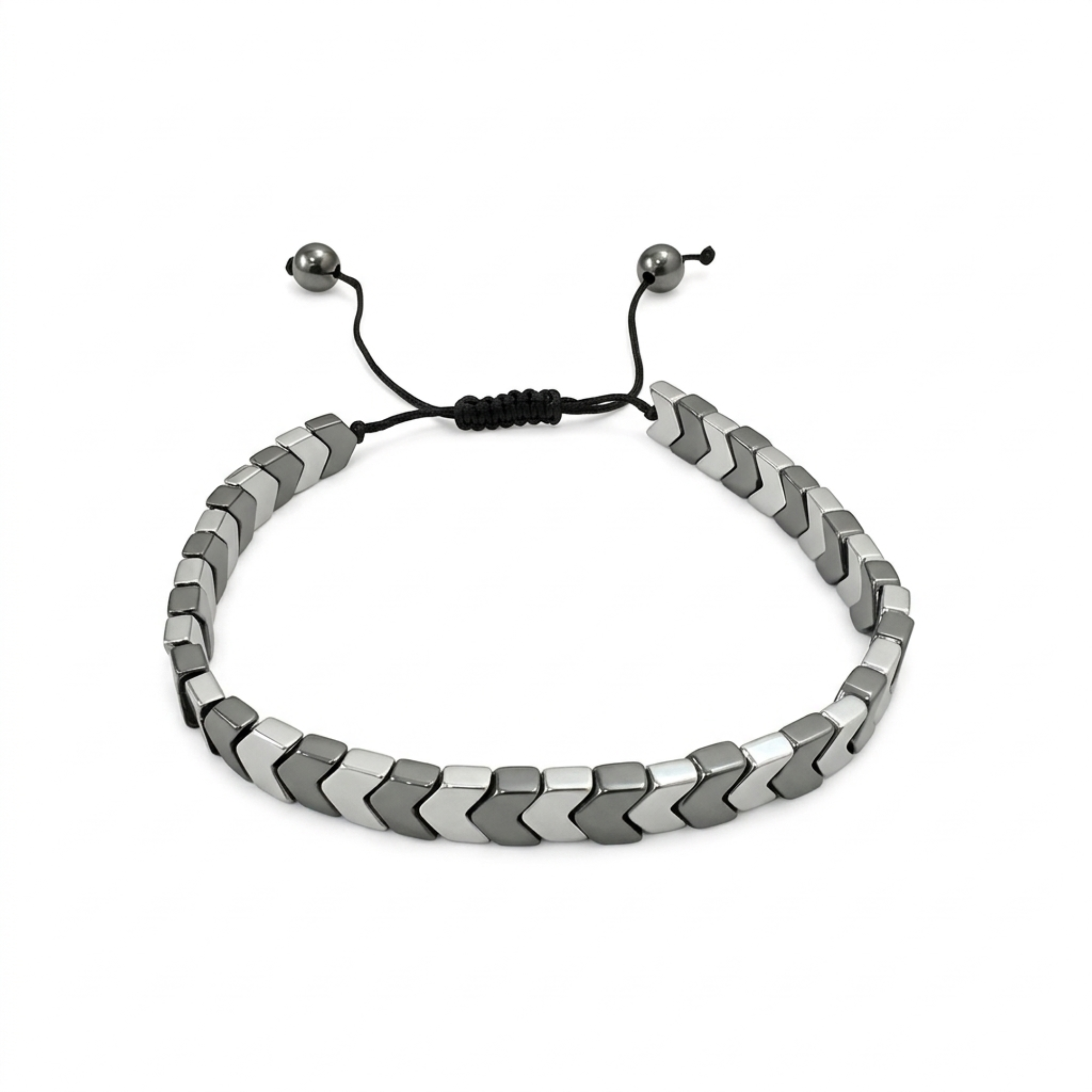 Gunmetal-Silver Chevron Beaded Bracelet