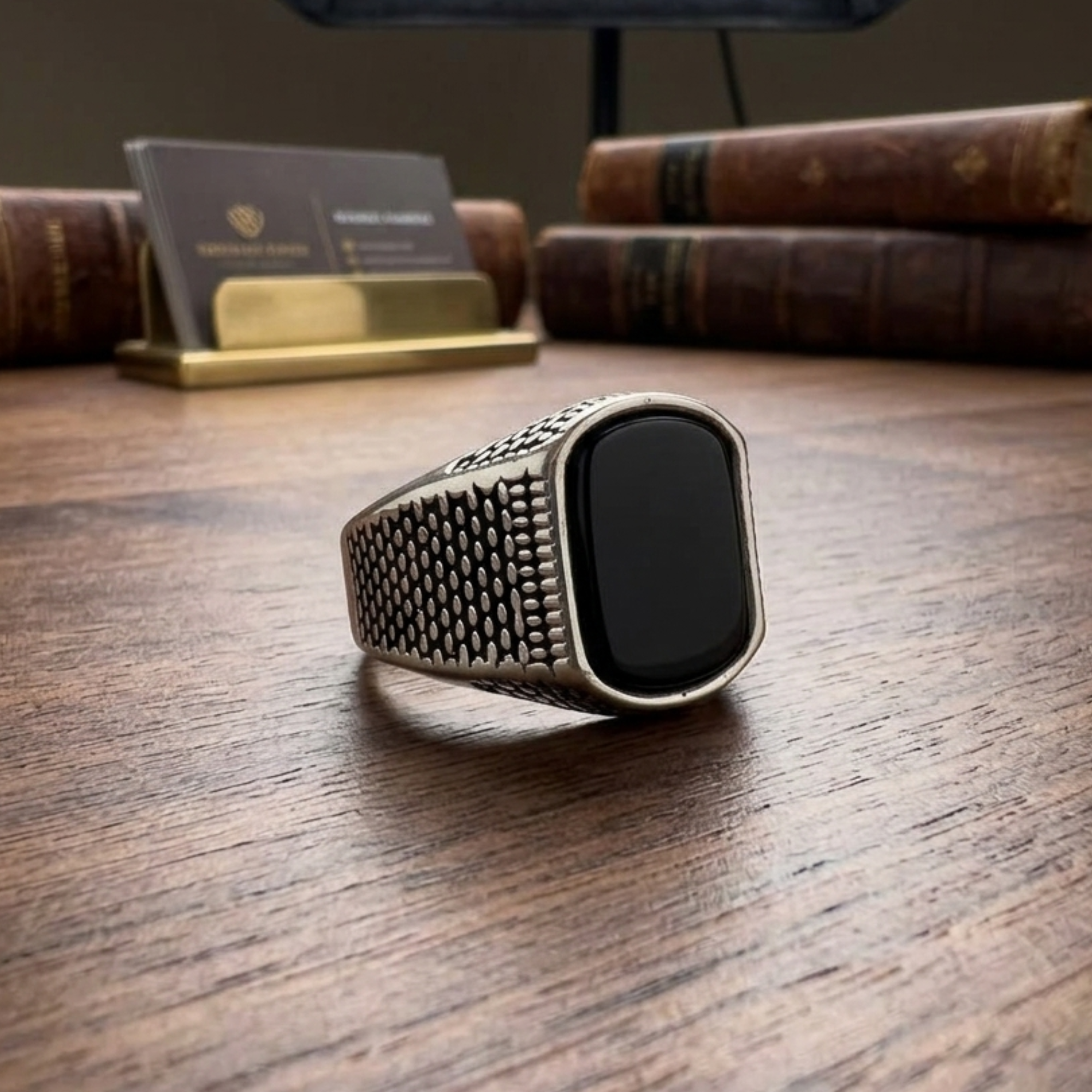 Textured Silver Onyx Signet Ring