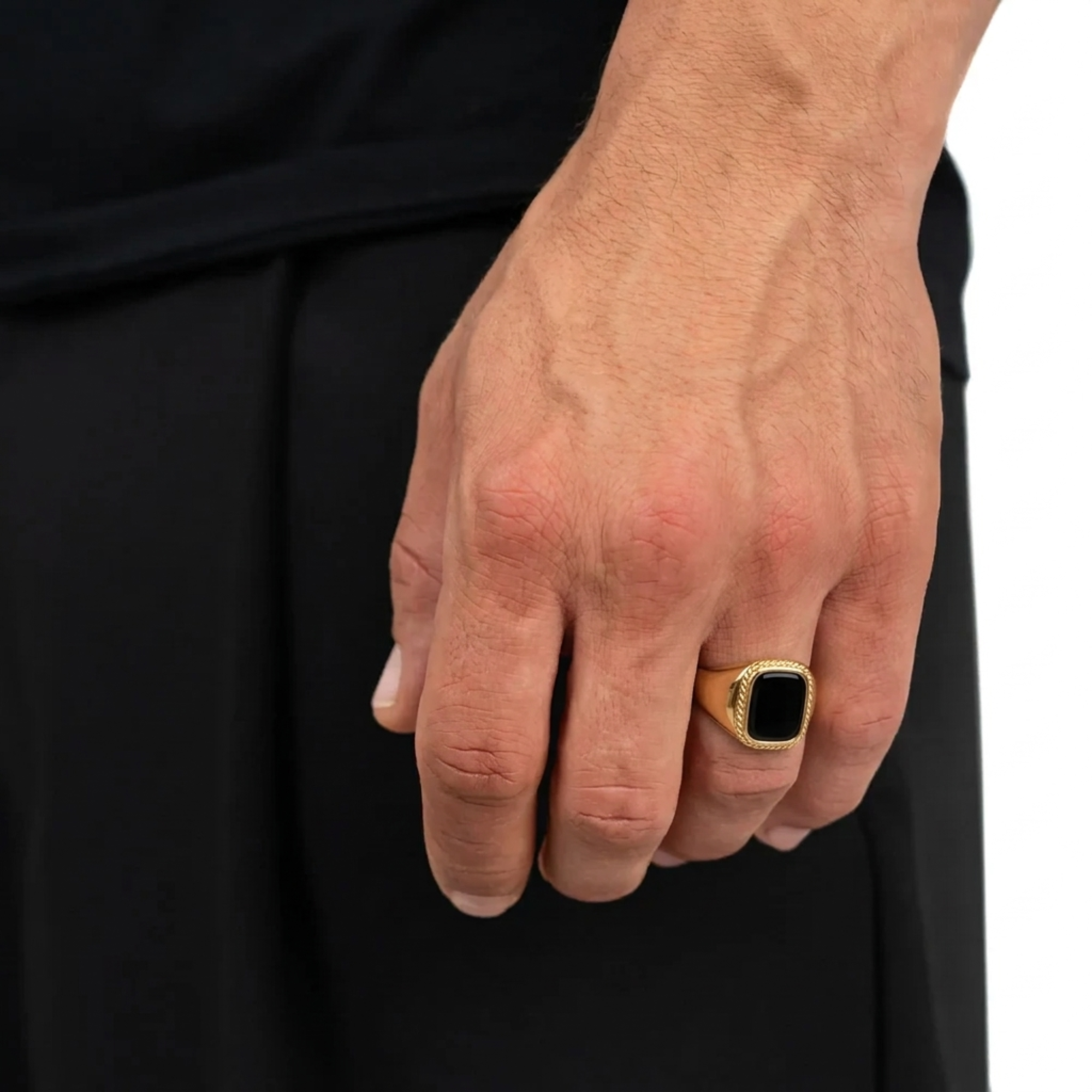 Gold Scalloped Onyx Signet Ring
