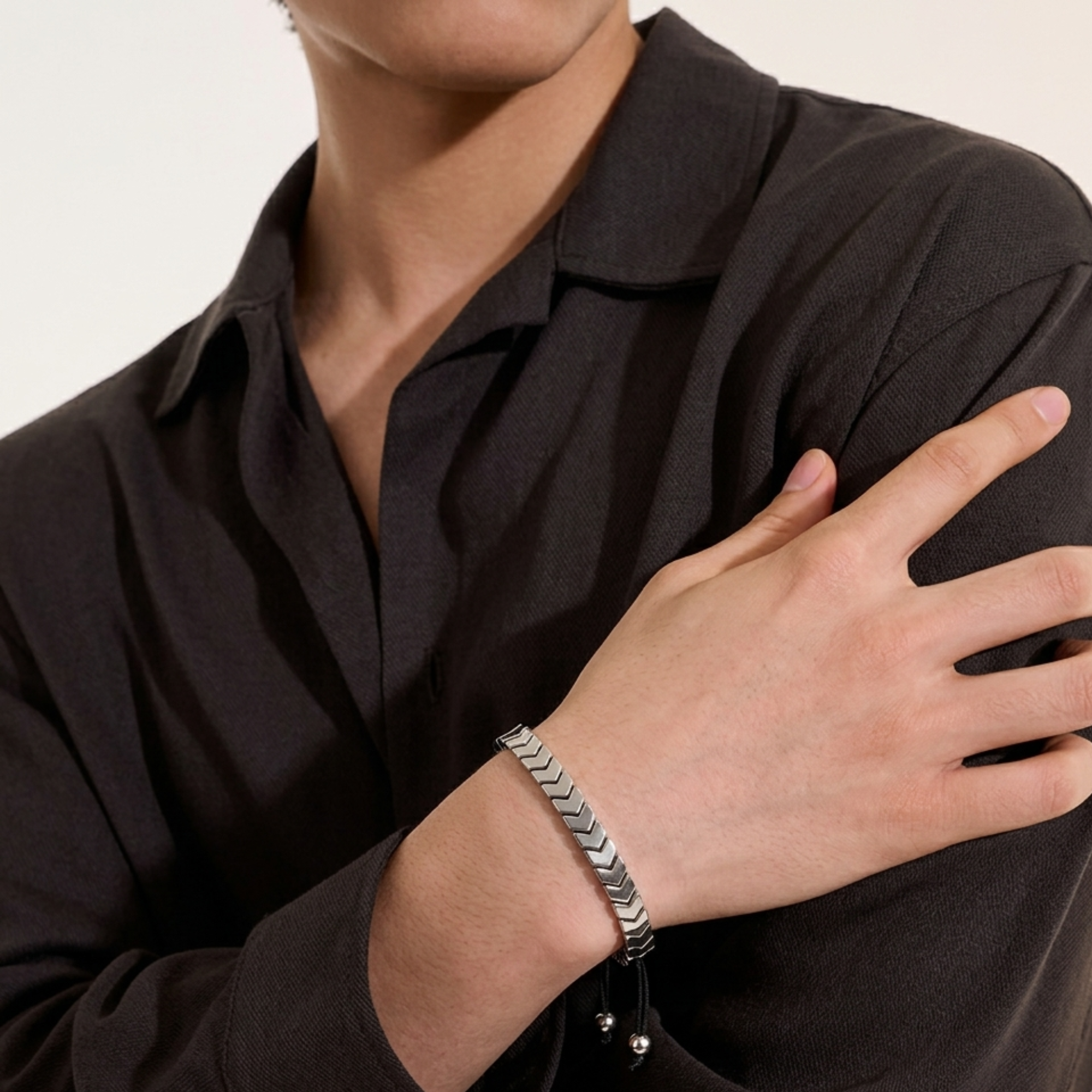 Silver Hematite Chevron Beaded Bracelet