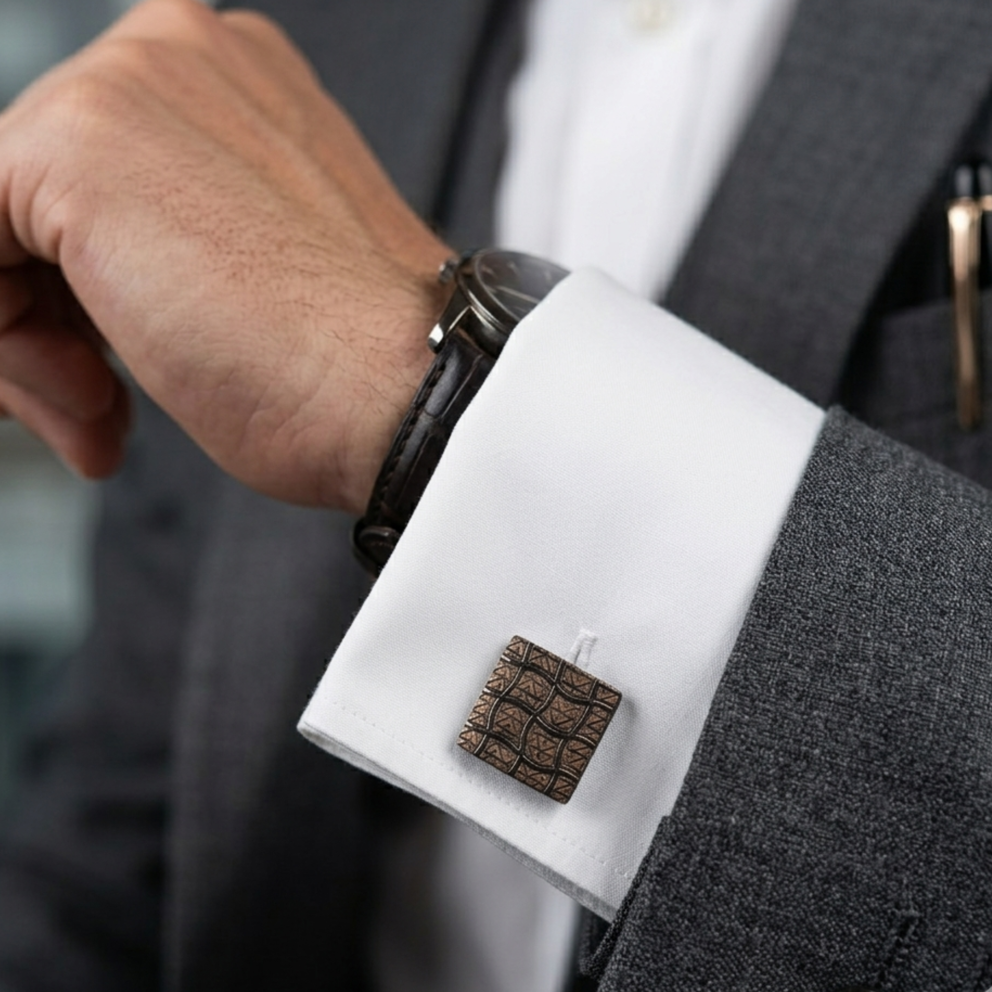 Brown Mosaic Square Cufflinks