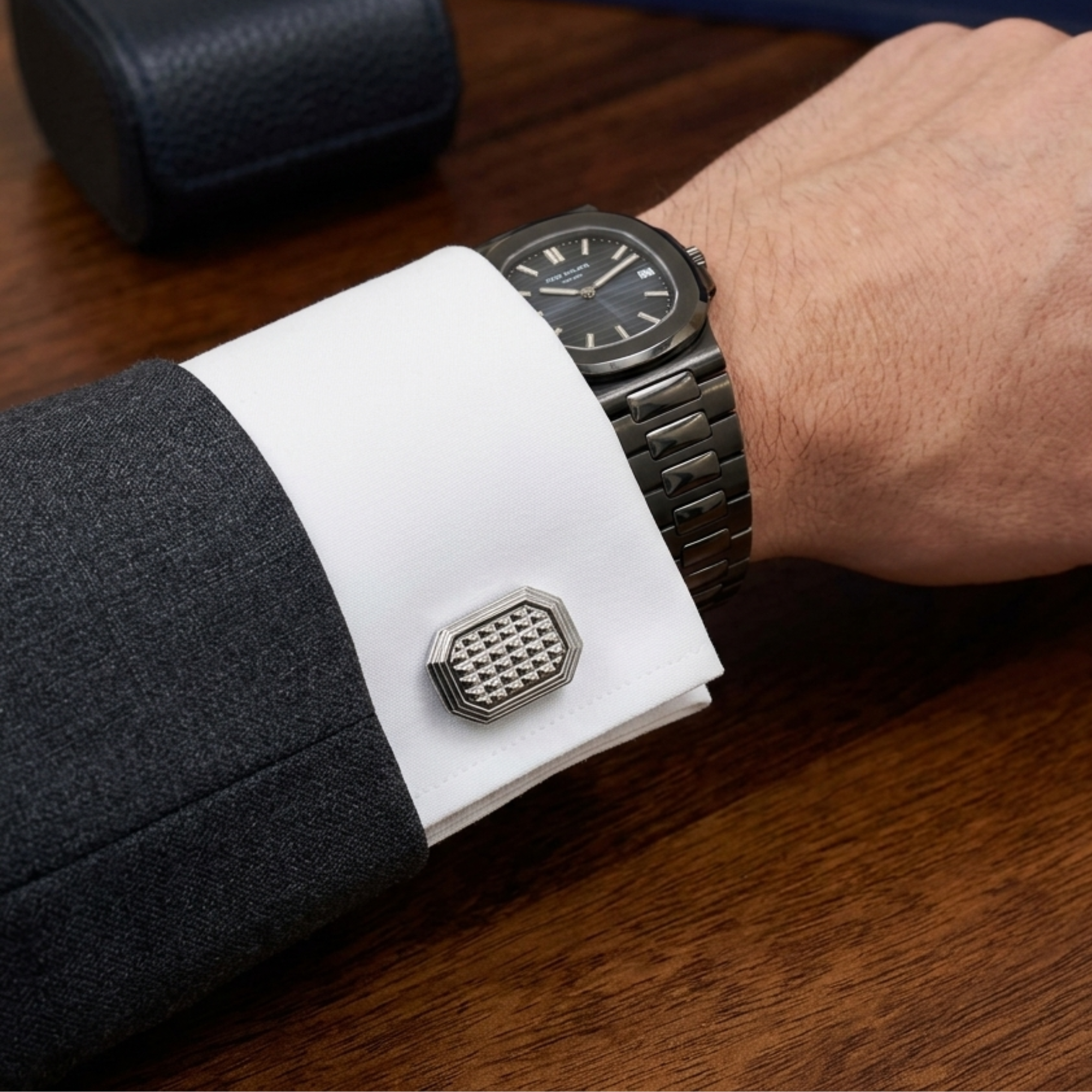 Silver Octagonal Textured Cufflinks