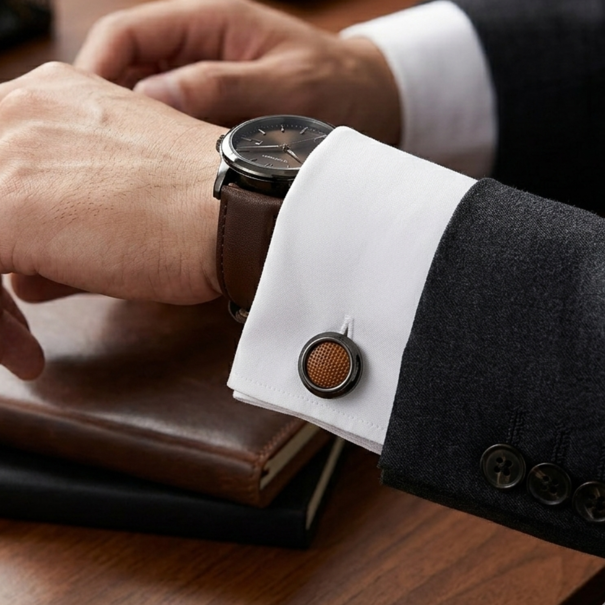 Black & Brown Round Cufflinks