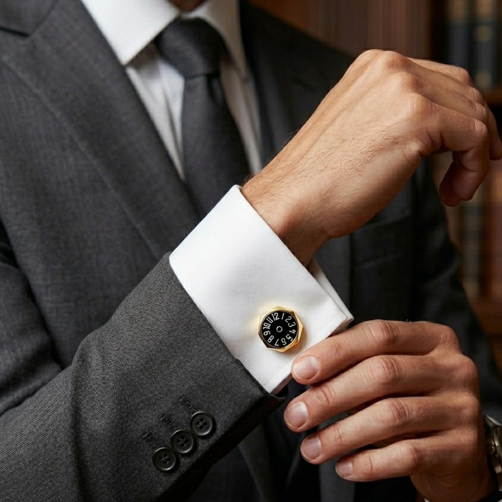 Gold Hexagon Cufflinks – Black Dial