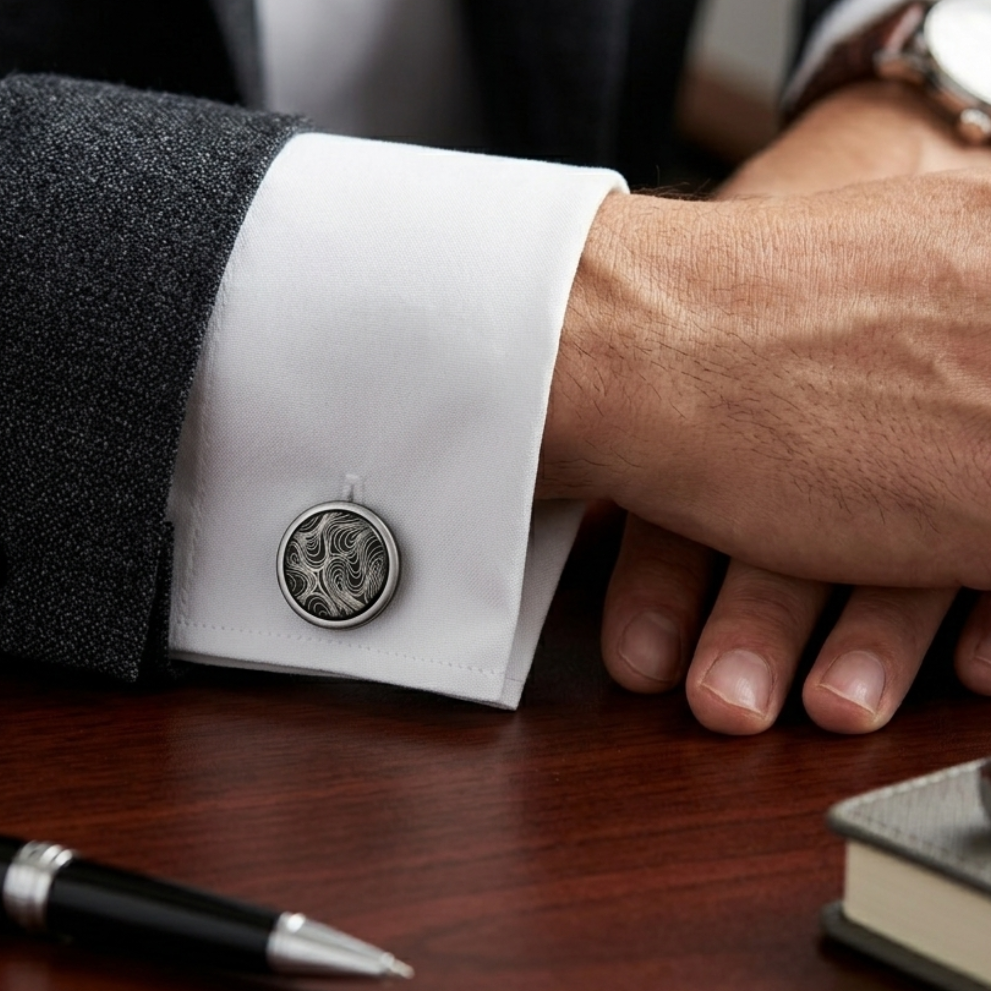 Silver & Black Wave Pattern Cufflinks