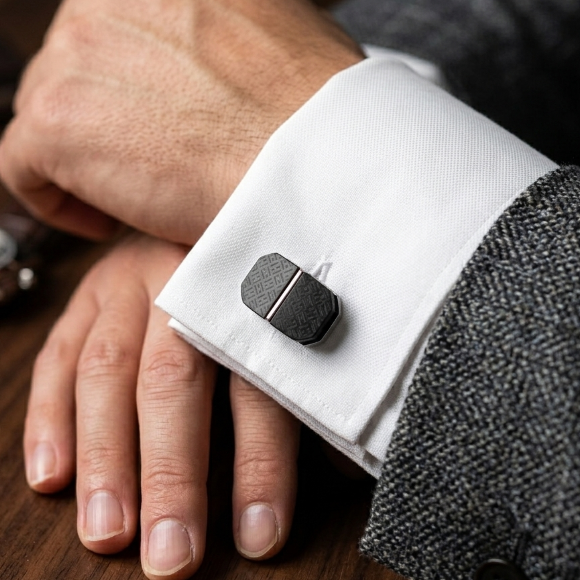 Black Octagonal Cufflinks with Silver Stripe