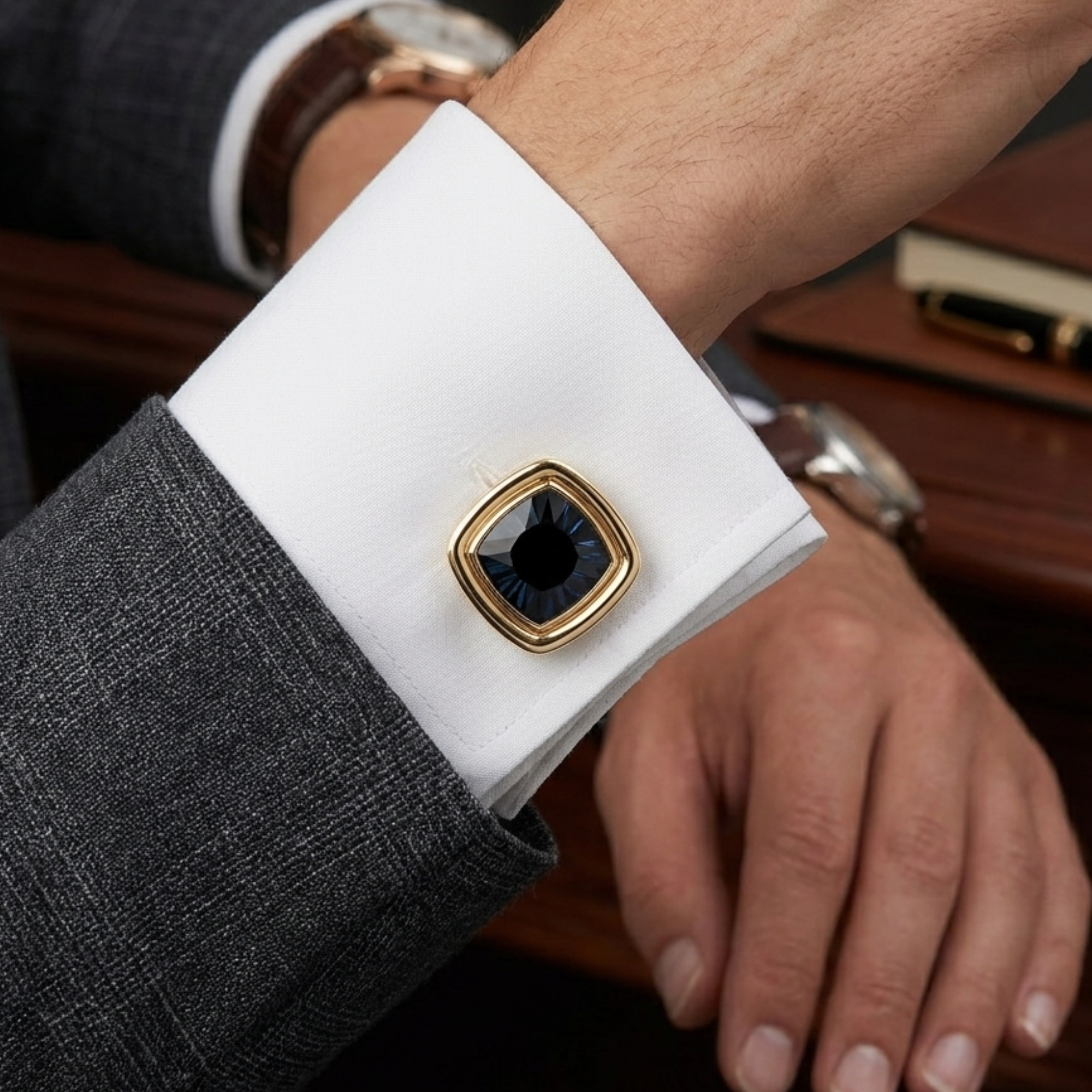 Gold & Blue Cushion Cufflinks