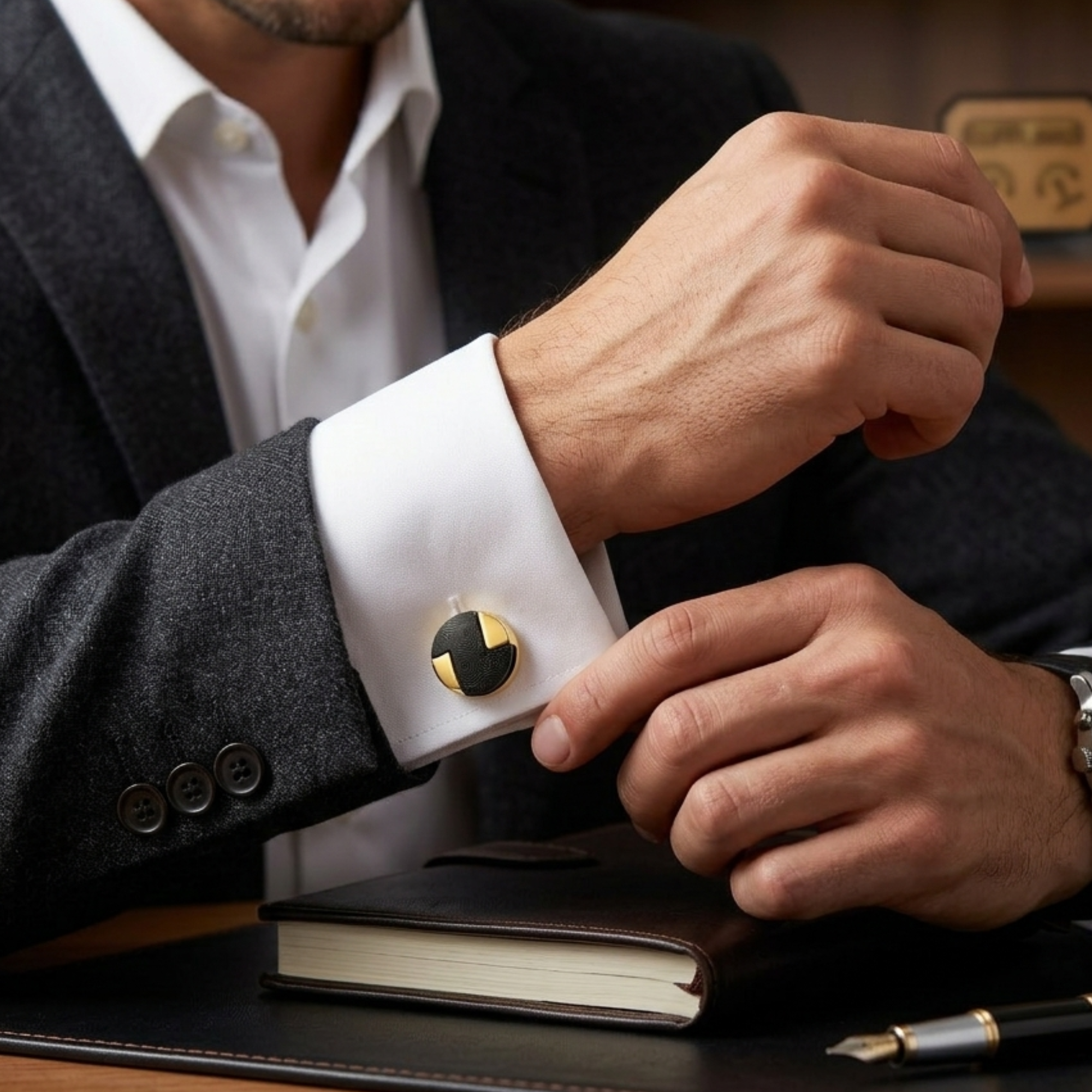Round Cufflinks (Gold & Black)