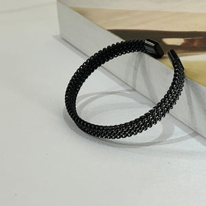 Black Spiral Stone Woven Cuff Bracelet