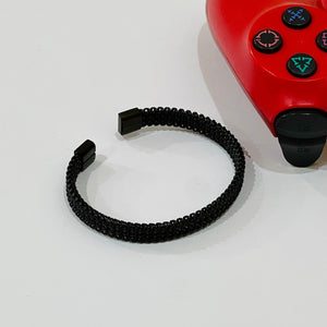 Black Spiral Stone Woven Cuff Bracelet