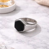 Black Onyx Hexagon Ring (Silver)