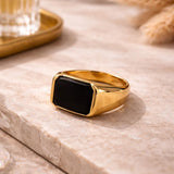 Gold Rectangle Onyx Ring