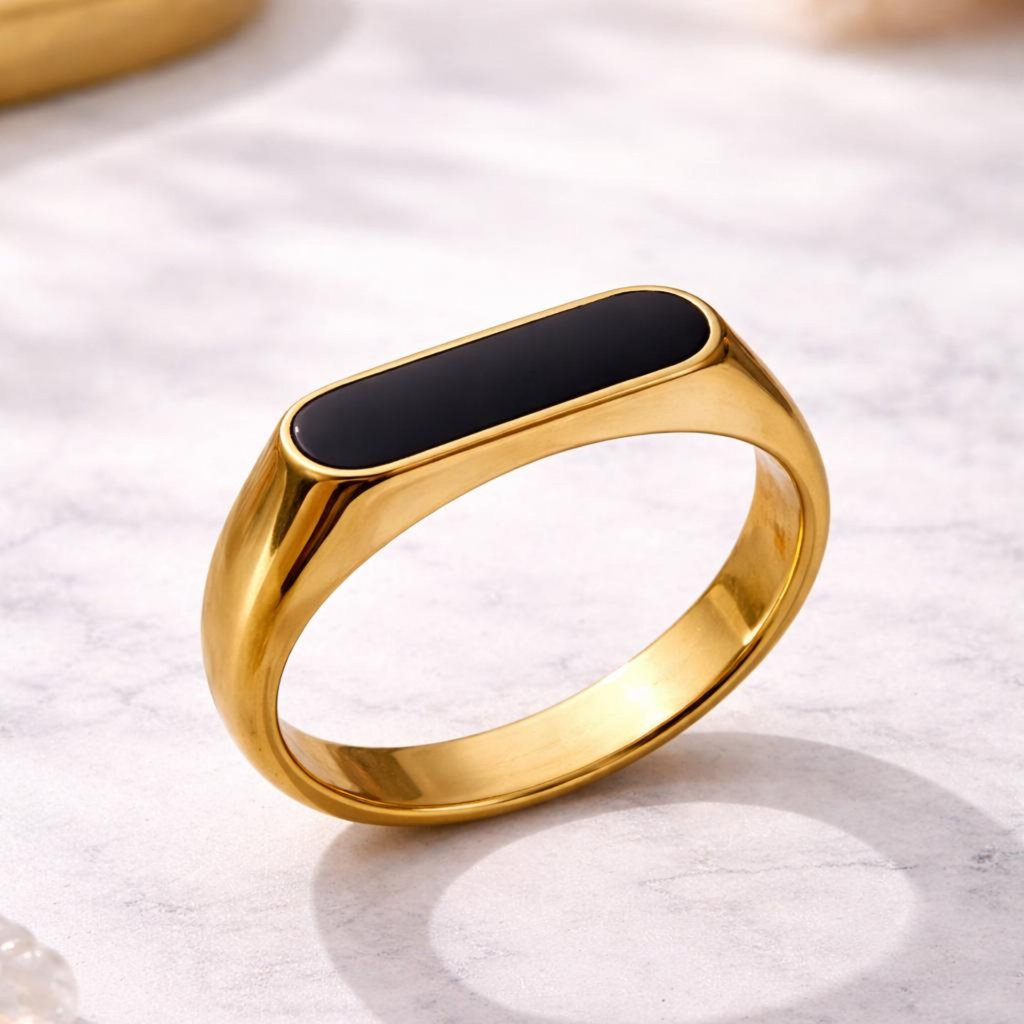 Gold Slim Bar Onyx Ring