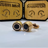 Gold & Black Round Cufflinks – Textured Halo Design
