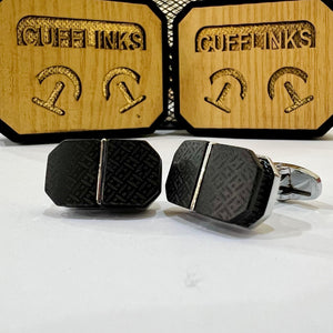 Black Octagonal Cufflinks with Silver Stripe