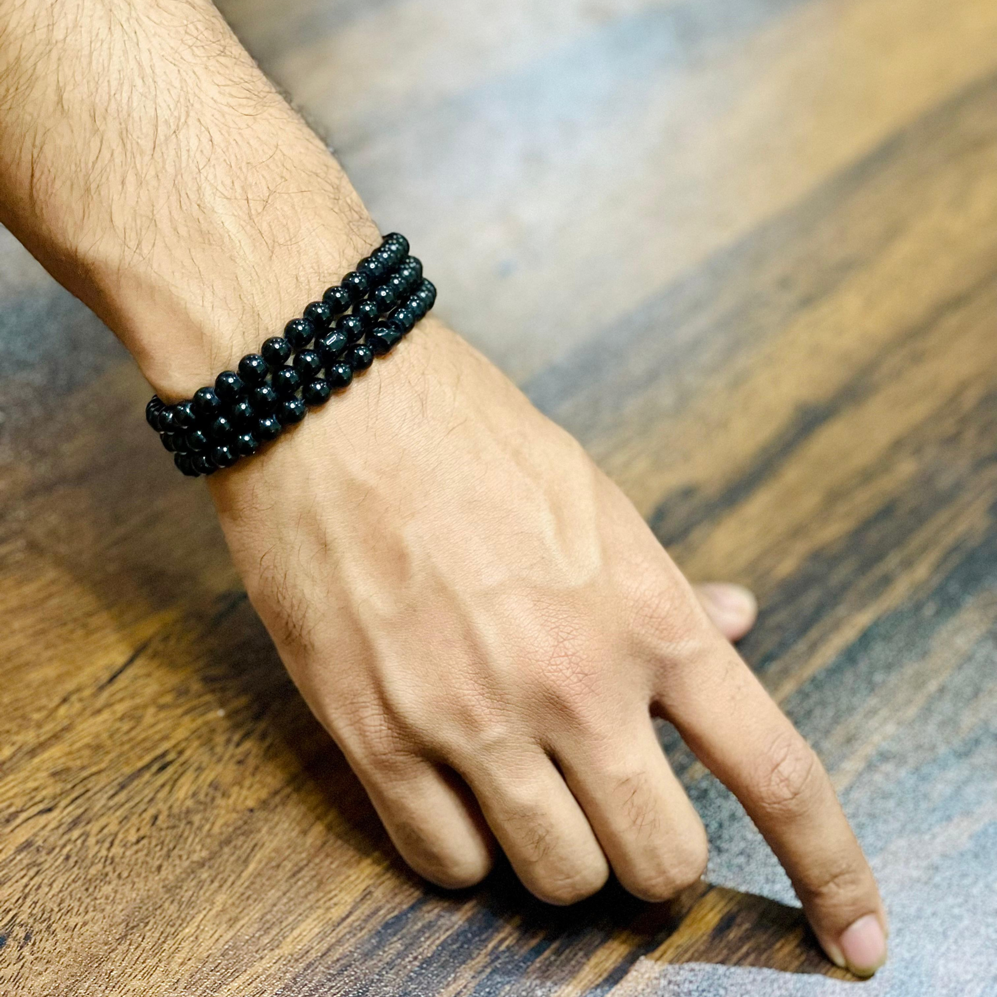 Black Beaded Stretch Stone Bracelet