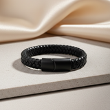 Premium Leather Breaded Bracelet - Black