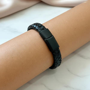 Premium Leather Breaded Bracelet - Black