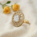 Emerald Cut Halo Statement Ring