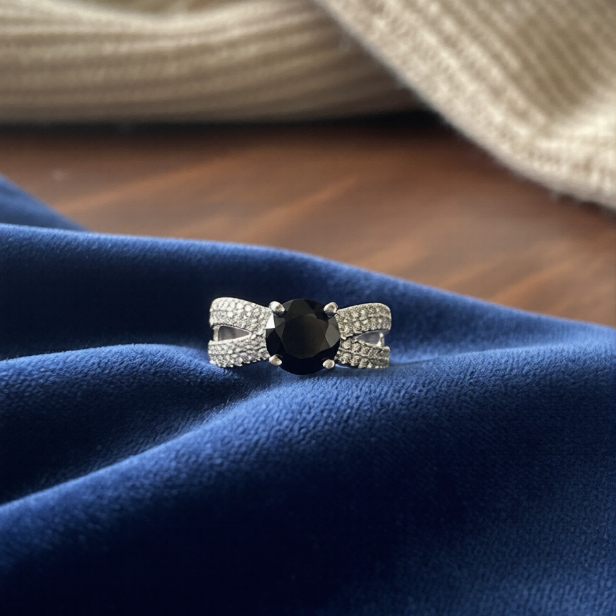 Black Onyx Criss-Cross Ring