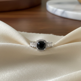 Black Cushion Halo Ring