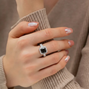 Black Cushion Halo Ring