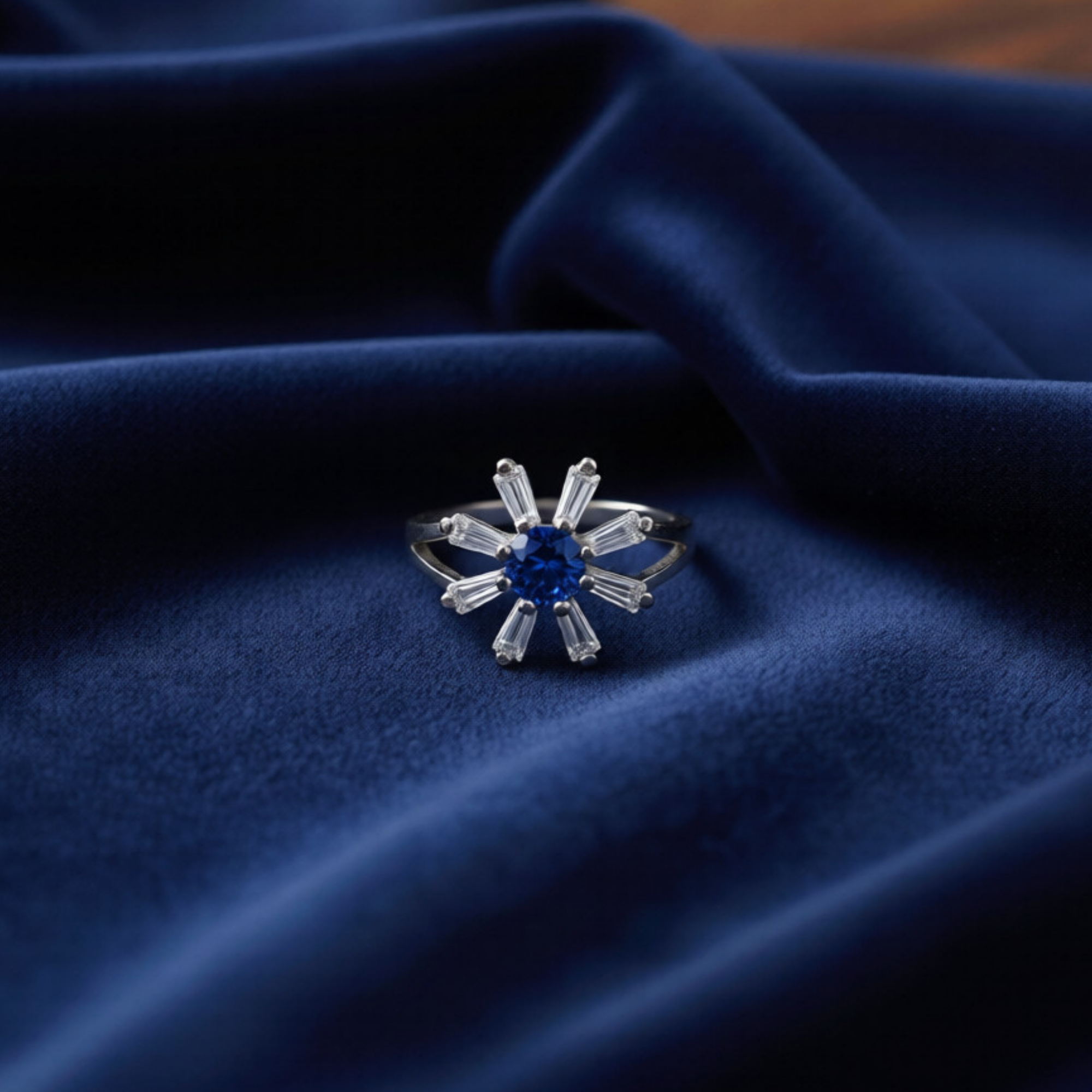 Blue Sunburst Star Ring