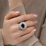 Black Oval Sunburst Ring