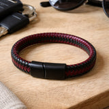 Premium Leather Braided Bracelet - Dark Red & Black